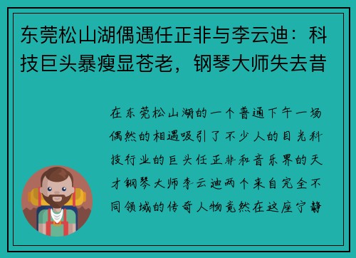 东莞松山湖偶遇任正非与李云迪：科技巨头暴瘦显苍老，钢琴大师失去昔日风华