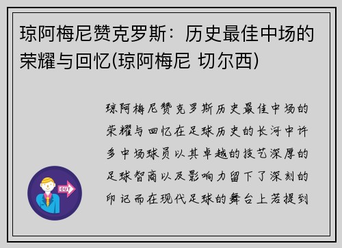 琼阿梅尼赞克罗斯：历史最佳中场的荣耀与回忆(琼阿梅尼 切尔西)